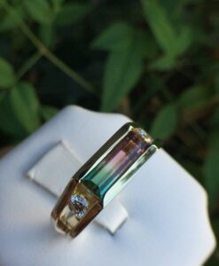 14k Yellow Gold 1.47ct Bi-Color Tourmaline & VS Diamonds Ring