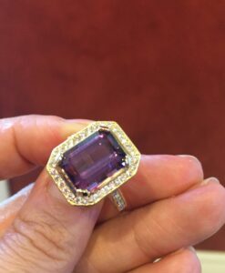 18k Yellow Gold 7.50ct GIA Certified Purple Tourmaline And Diamonds Ring