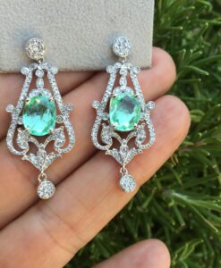 18k White Gold 5.04ct GIA Certified Neon Blue/Green Paraiba & Diamonds Earrings