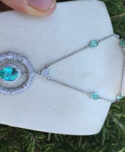 18k White Gold 6.03ct GIA Certified Museum Grade Paraiba & Diamonds Necklace