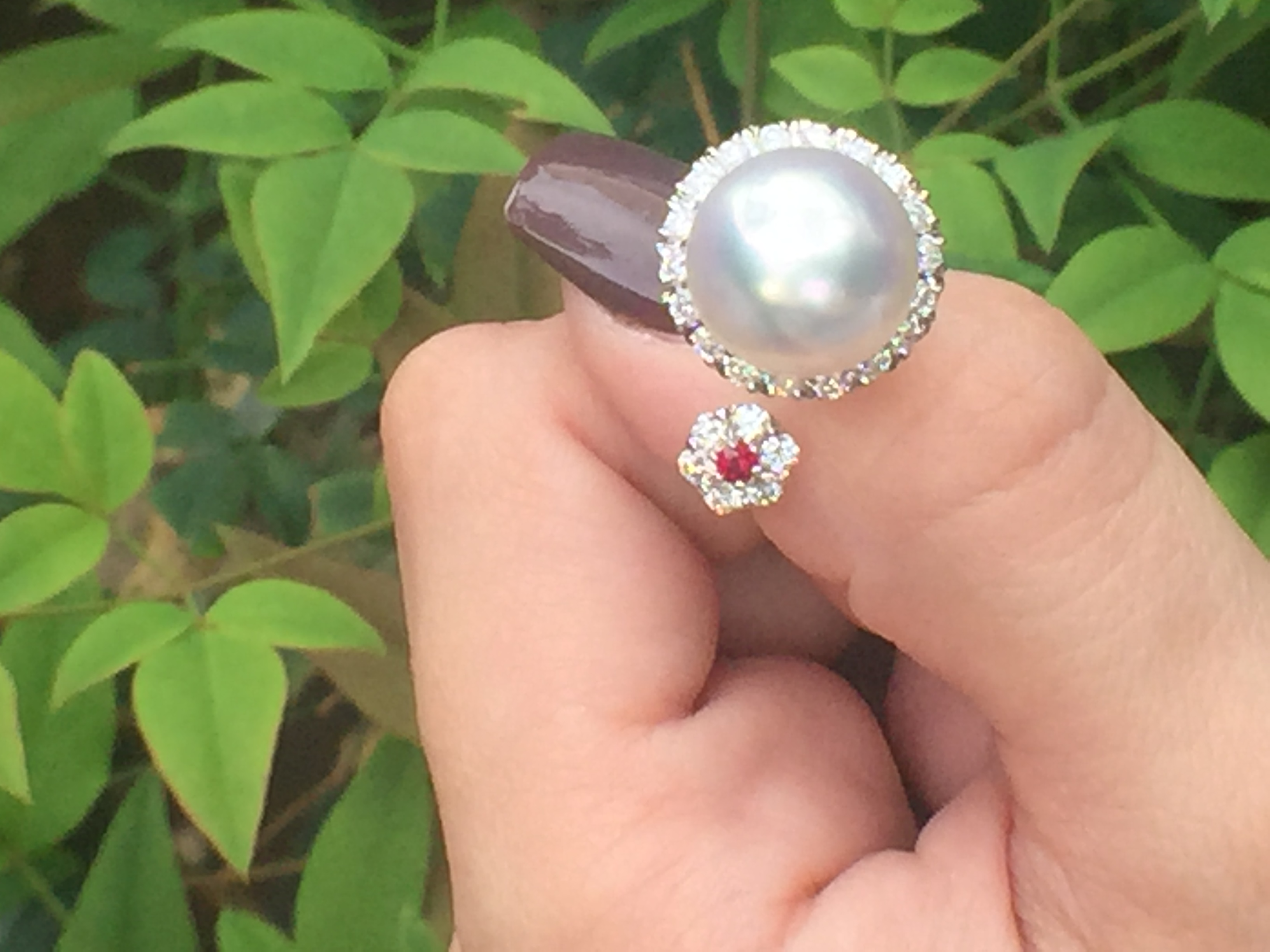 14k White Gold 0.68ct South Sea Pearl, Ruby & Diamonds Ring - Image 10
