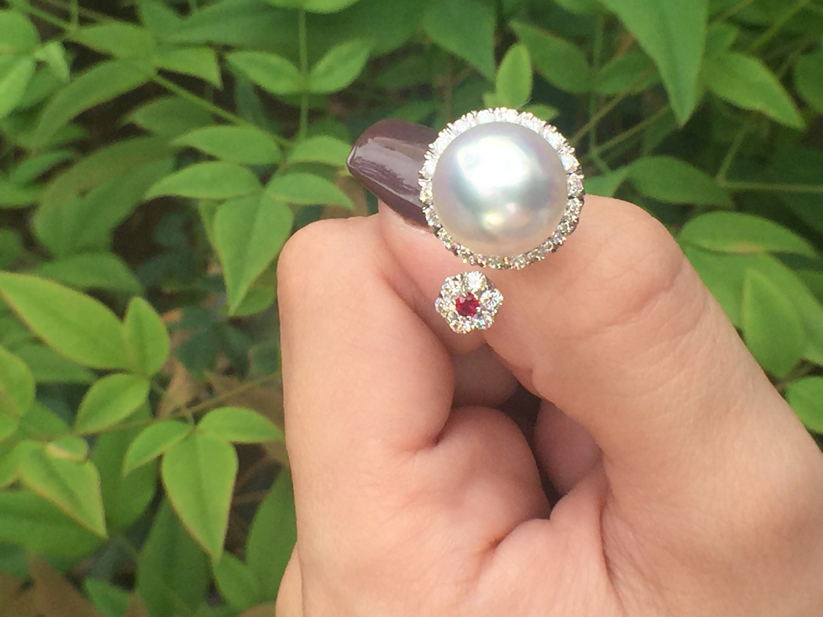 14k White Gold 0.68ct South Sea Pearl, Ruby & Diamonds Ring - Image 11