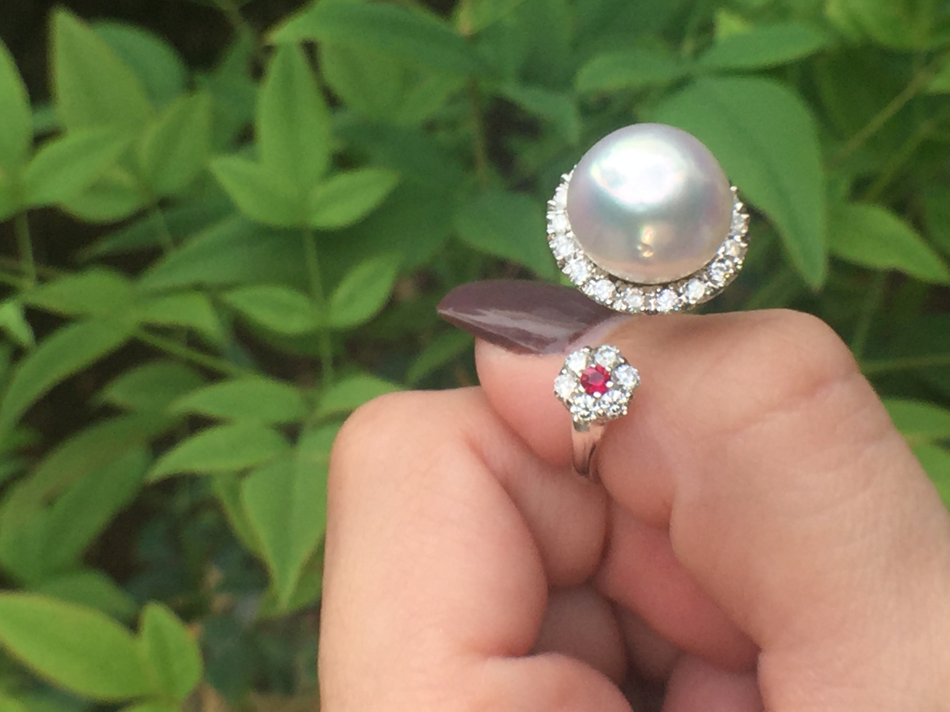 14k White Gold 0.68ct South Sea Pearl, Ruby & Diamonds Ring - Image 9