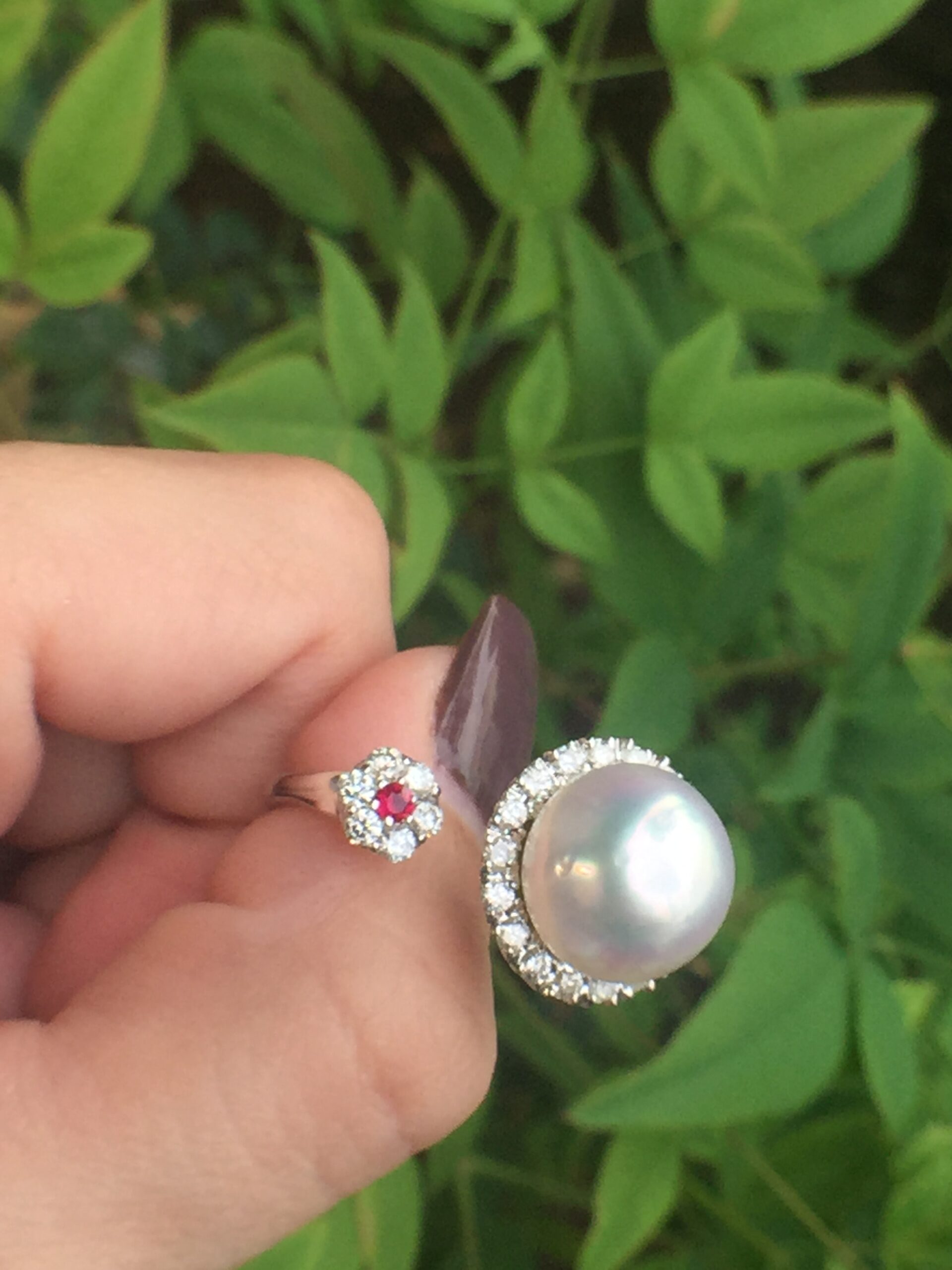 14k White Gold 0.68ct South Sea Pearl, Ruby & Diamonds Ring - Image 5