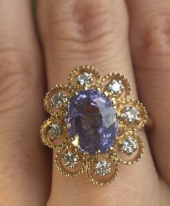14k Yellow Gold 2.45ct Purple Cuprian & Diamonds Ring