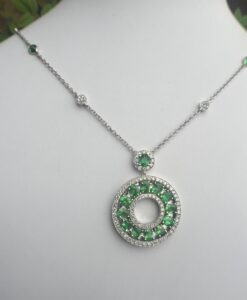 14k White Gold 9.48ct Tsavorites & Diamonds Necklace