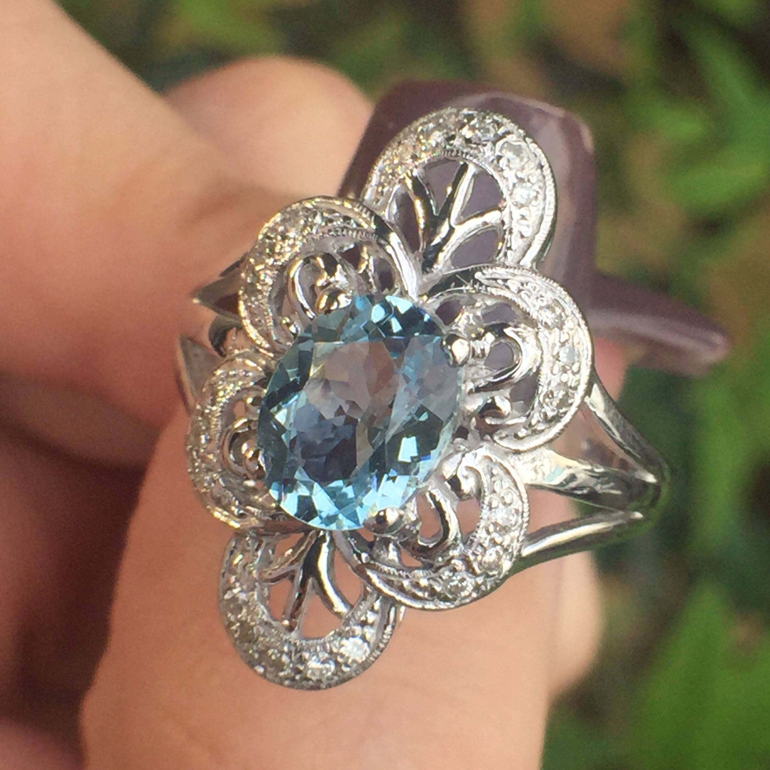 10k White Gold 1.41ct Aquamarine & Diamonds Ring - Image 7