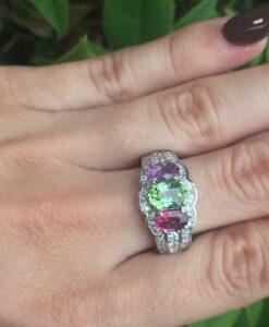 14k White Gold 2.62ct Mix Tourmaline And Diamond Ring