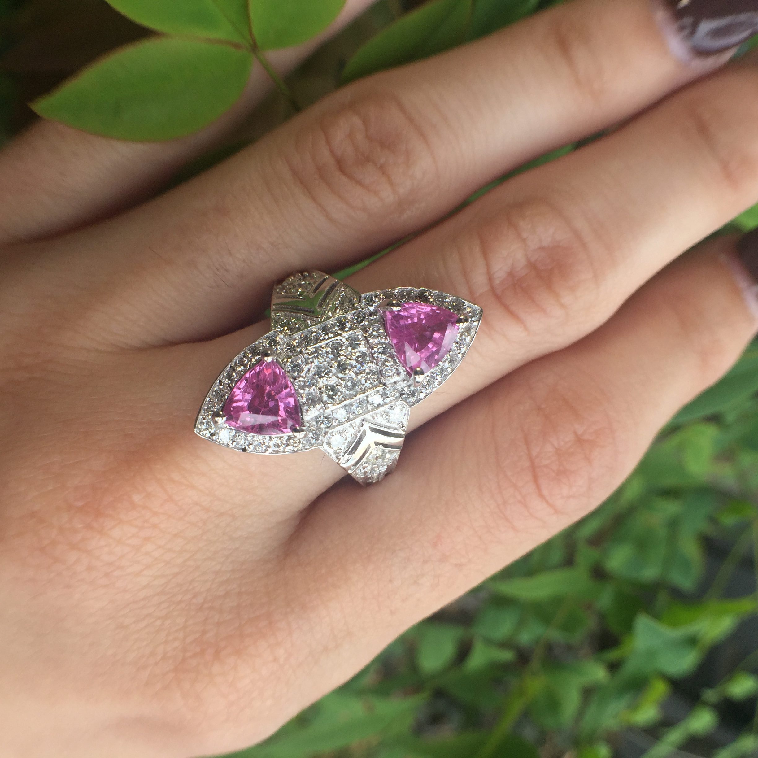 14k White Gold 2.84ct Pink Sapphire & Diamonds Ring