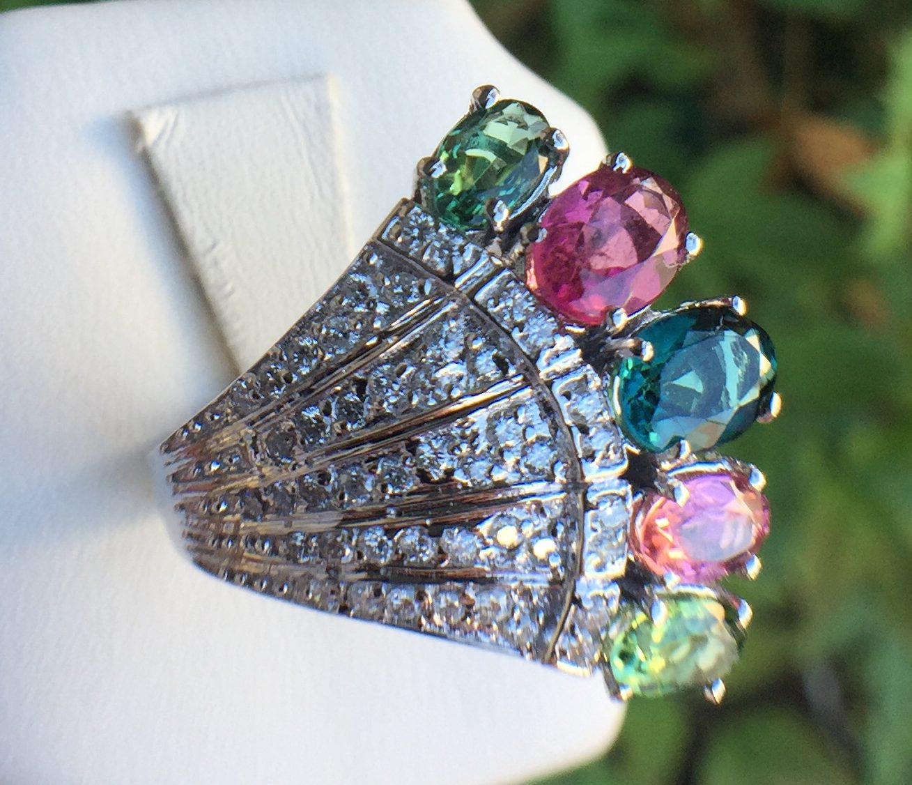 14k White Gold 3.08ct Multicolor Tourmaline And Diamonds Ring - Image 3