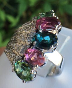 14k White Gold 3.08ct Multicolor Tourmaline And Diamonds Ring