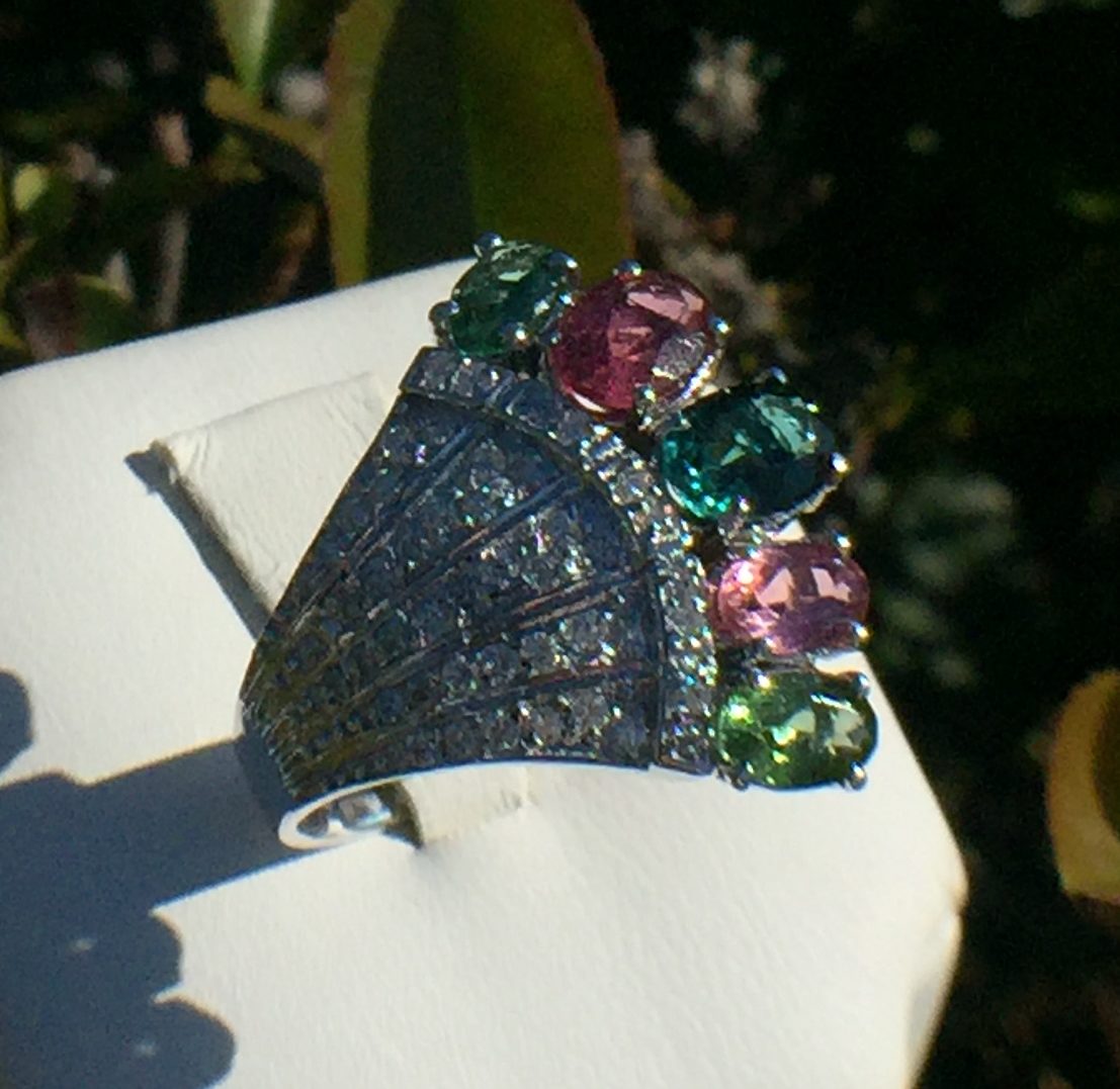 14k White Gold 3.08ct Multicolor Tourmaline And Diamonds Ring - Image 6