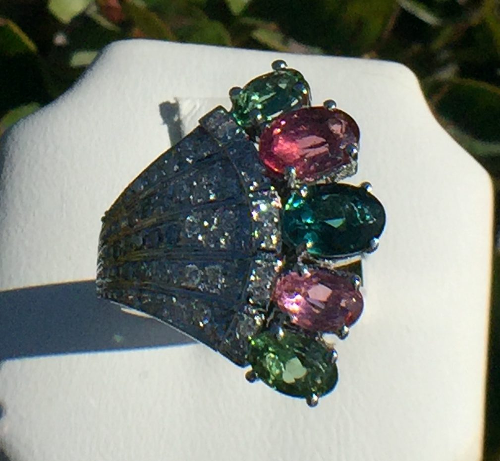 14k White Gold 3.08ct Multicolor Tourmaline And Diamonds Ring - Image 7