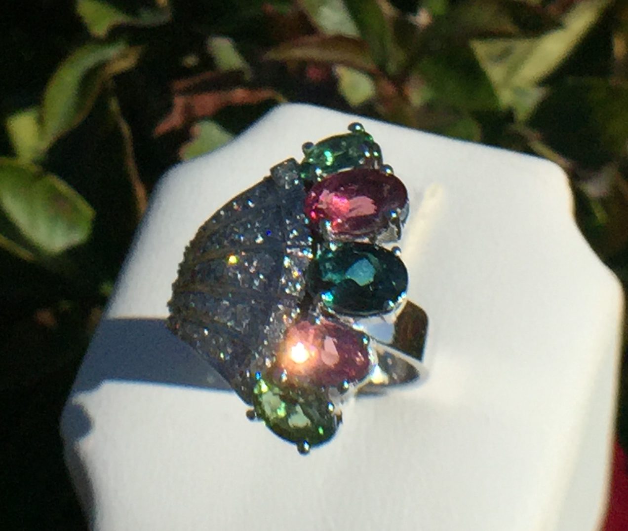 14k White Gold 3.08ct Multicolor Tourmaline And Diamonds Ring - Image 9