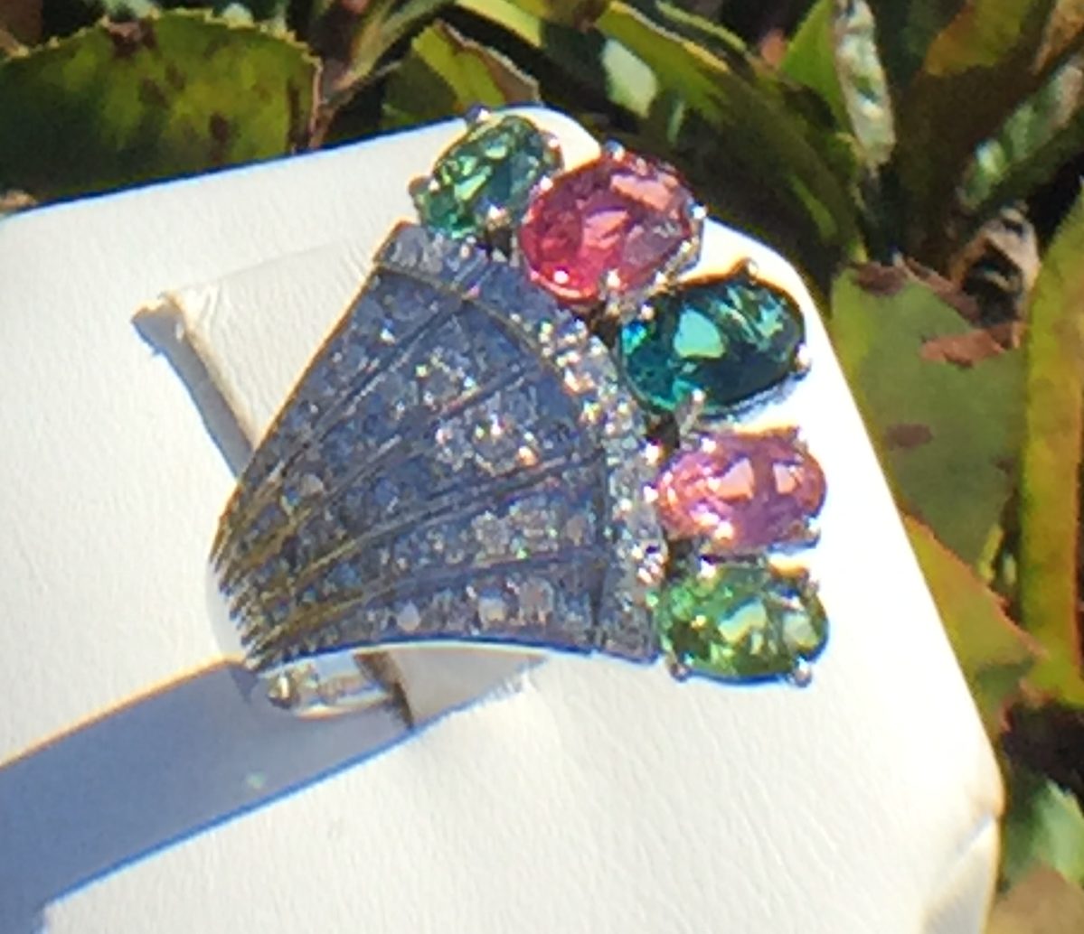 14k White Gold 3.08ct Multicolor Tourmaline And Diamonds Ring - Image 10