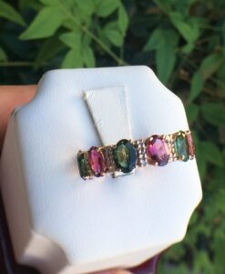 14k Rose Gold 4.08ct Multi-Color Tourmaline And Diamonds Ring