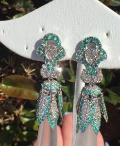 18k White Gold 3.53ct Brazilian Paraiba Tourmaline, 56.0ct Quartz & VS Diamonds Earrings