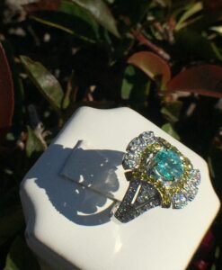 14k White & Yellow Gold GIA Certified 1.76ct Paraiba & VS Diamonds Ring