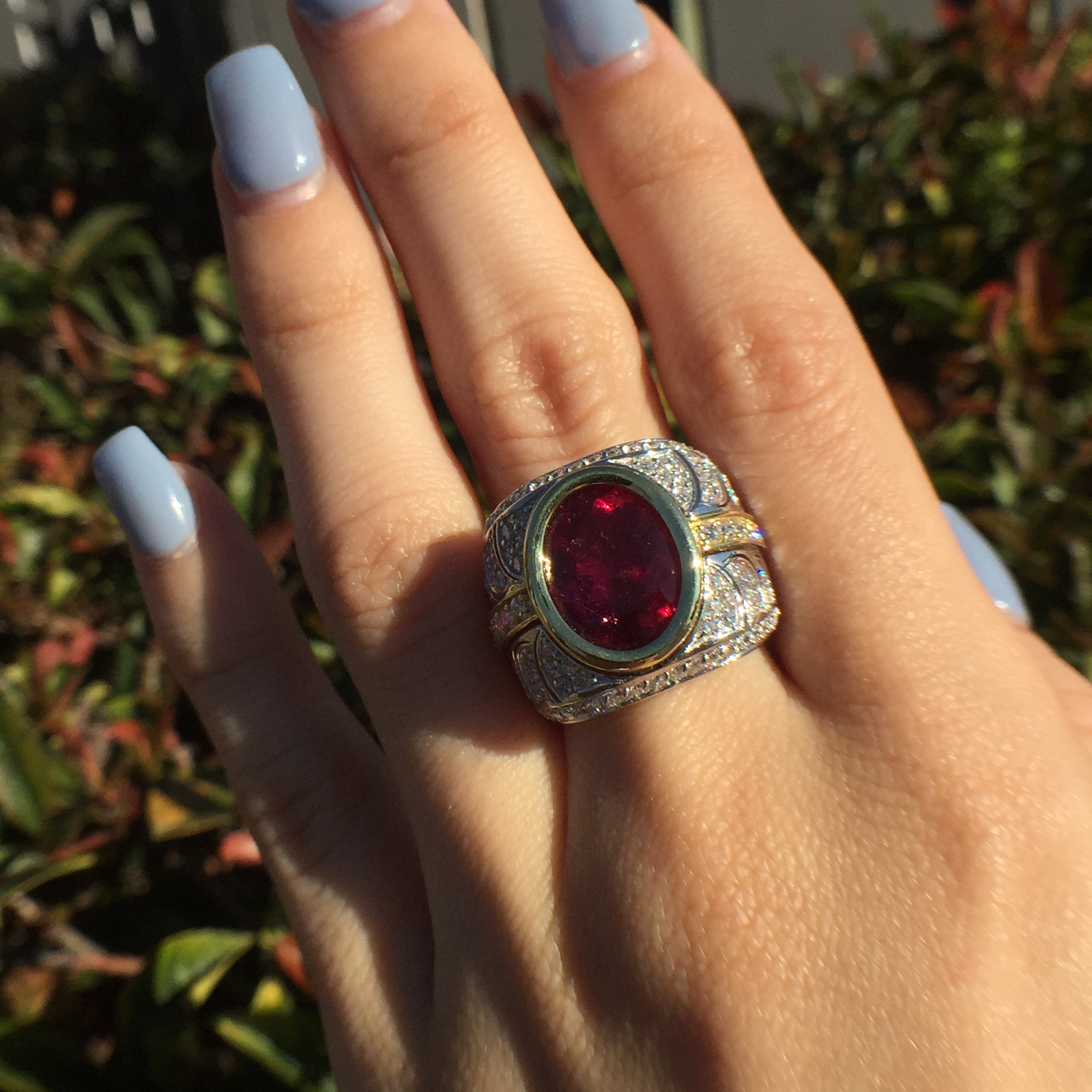 18k White & Yellow Gold 6.34ct Rubellite & VS Diamonds Ring - Image 5