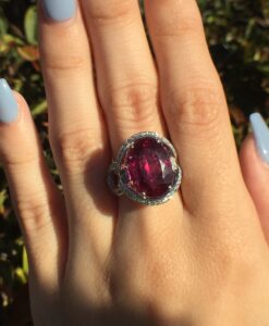 14k White Gold 7.17ct Rubellite & VS Diamonds Ring