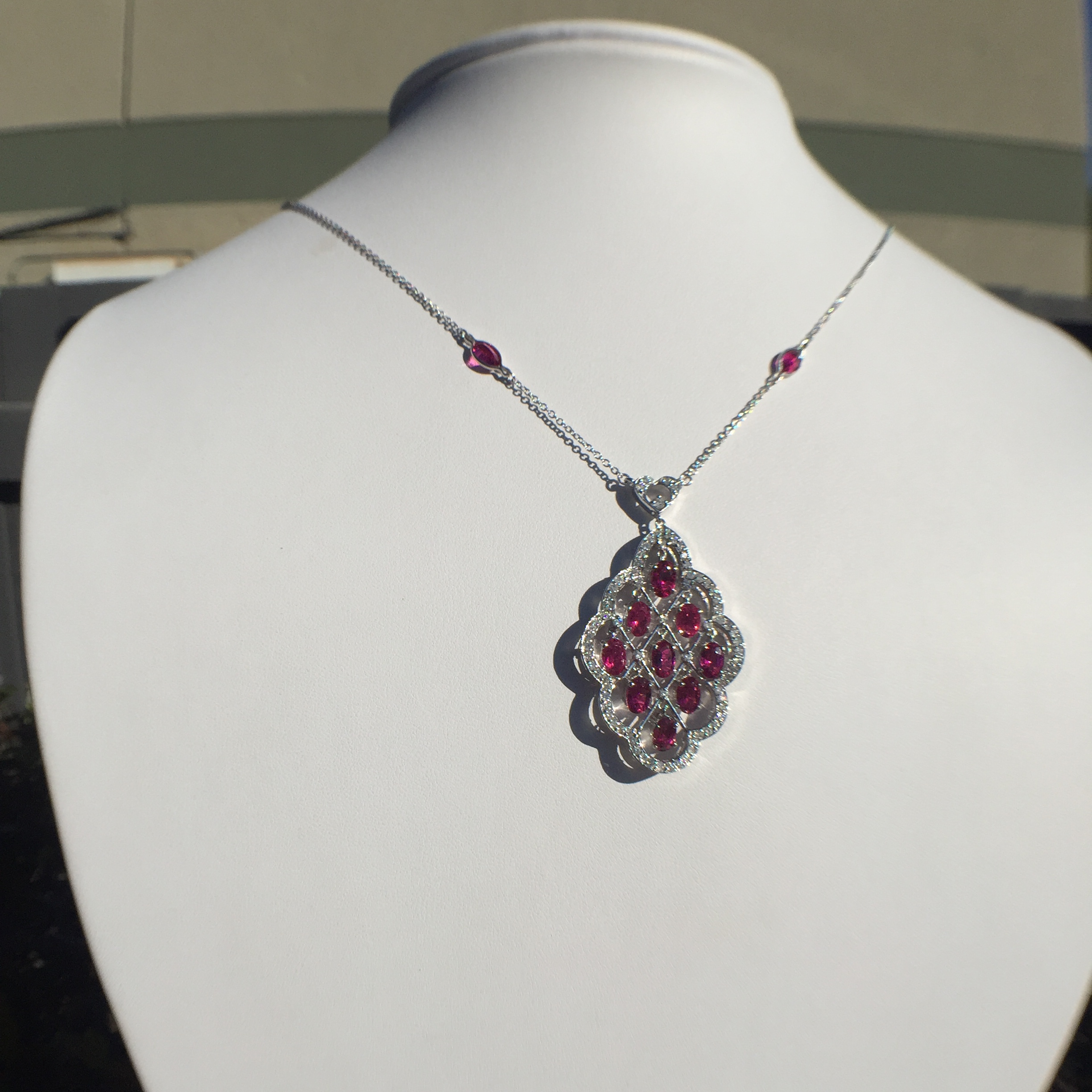 14k White Gold 5.41ct Rubellite & VS Diamonds Necklace - Image 14