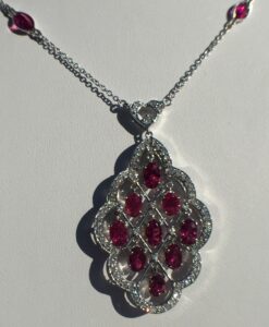 14k White Gold 5.41ct Rubellite & VS Diamonds Necklace