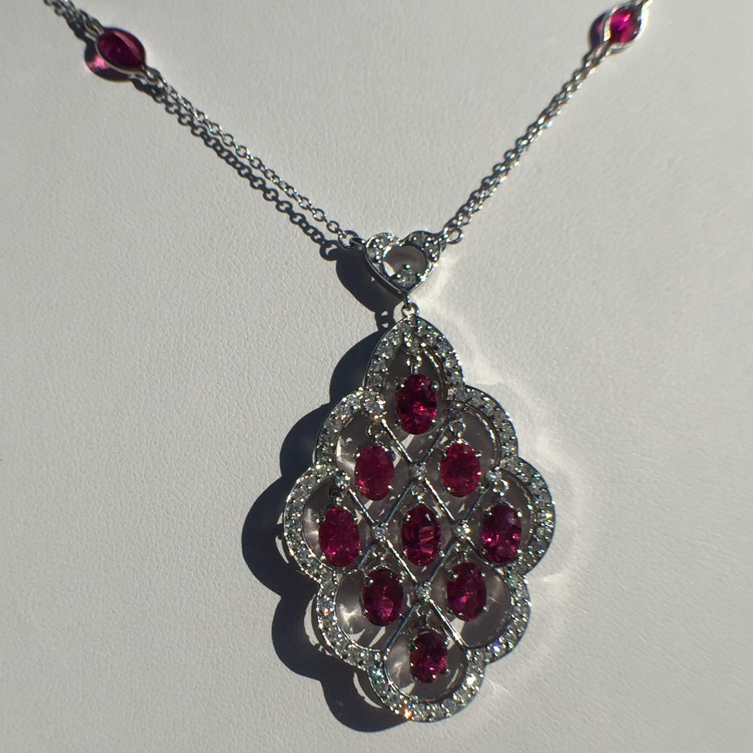 14k White Gold 5.41ct Rubellite & VS Diamonds Necklace