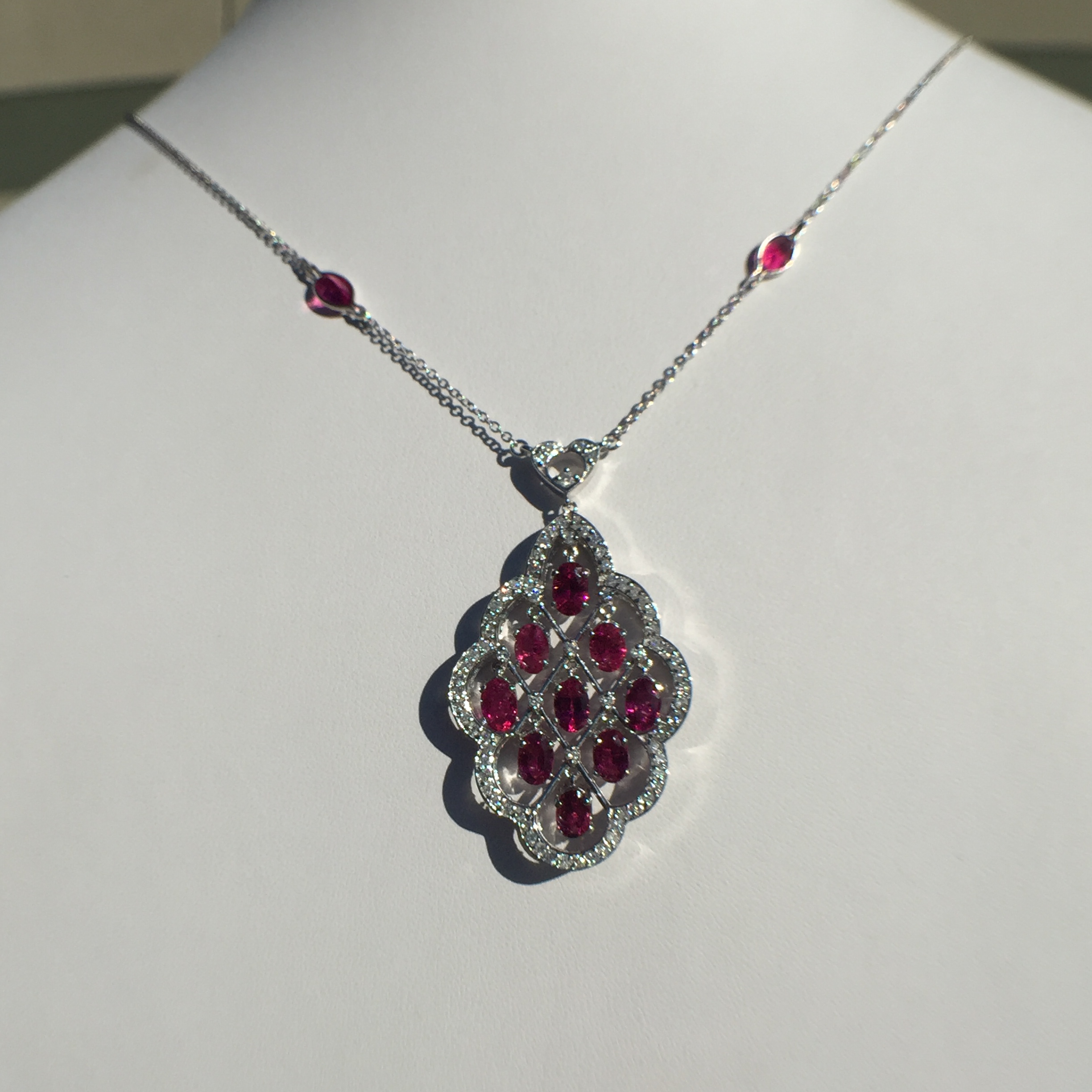 14k White Gold 5.41ct Rubellite & VS Diamonds Necklace - Image 16