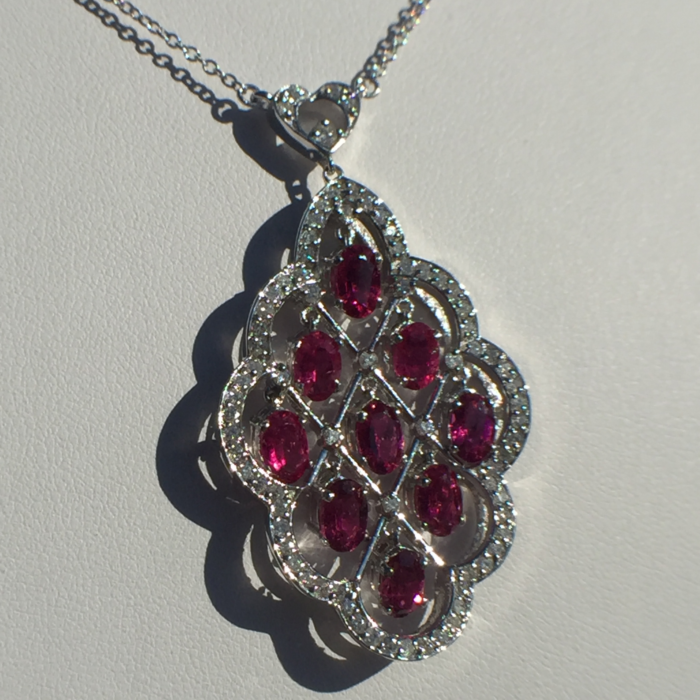 14k White Gold 5.41ct Rubellite & VS Diamonds Necklace - Image 17