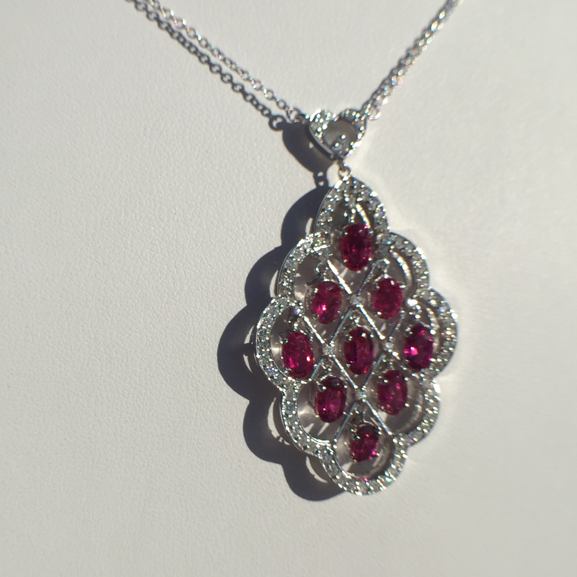 14k White Gold 5.41ct Rubellite & VS Diamonds Necklace - Image 12