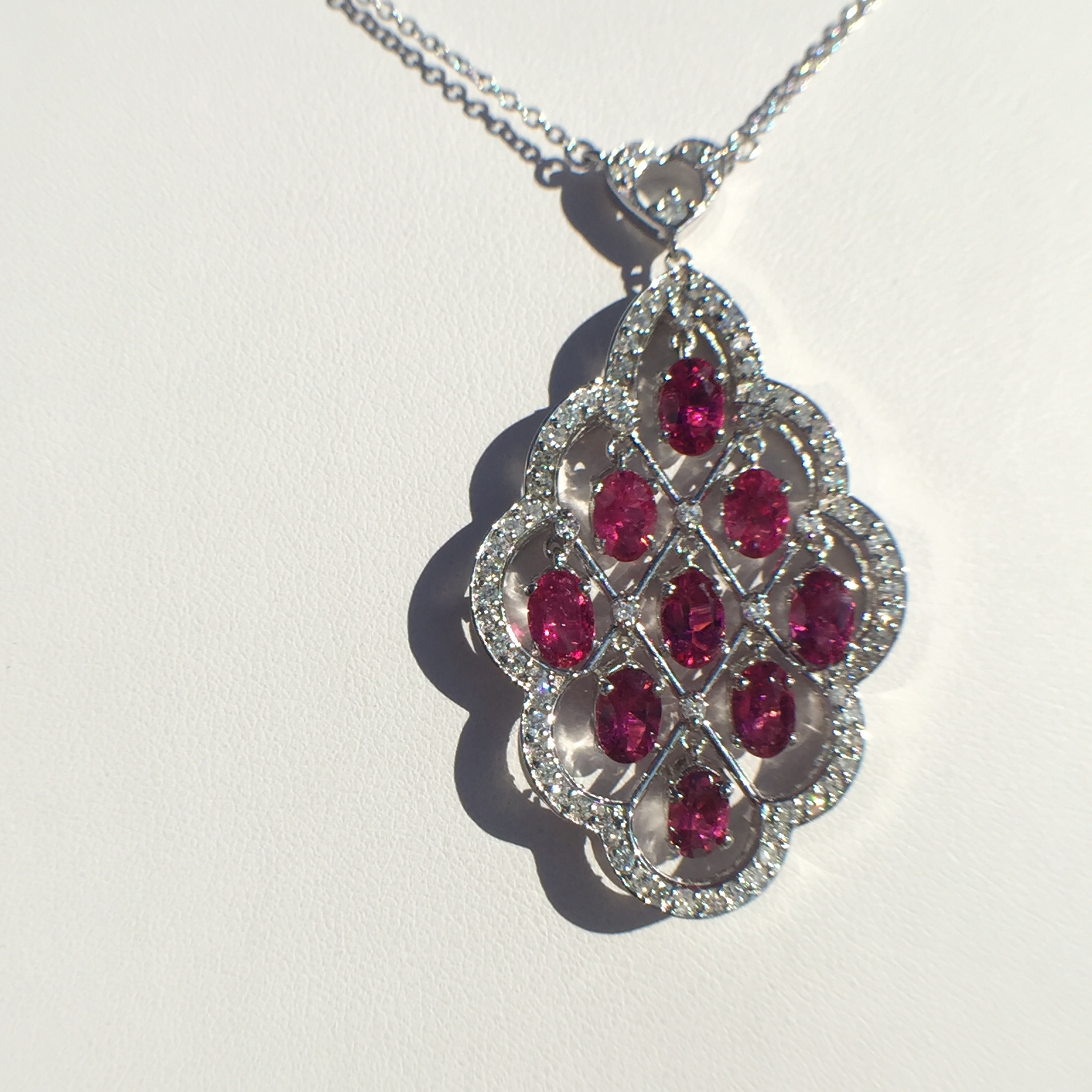 14k White Gold 5.41ct Rubellite & VS Diamonds Necklace - Image 11