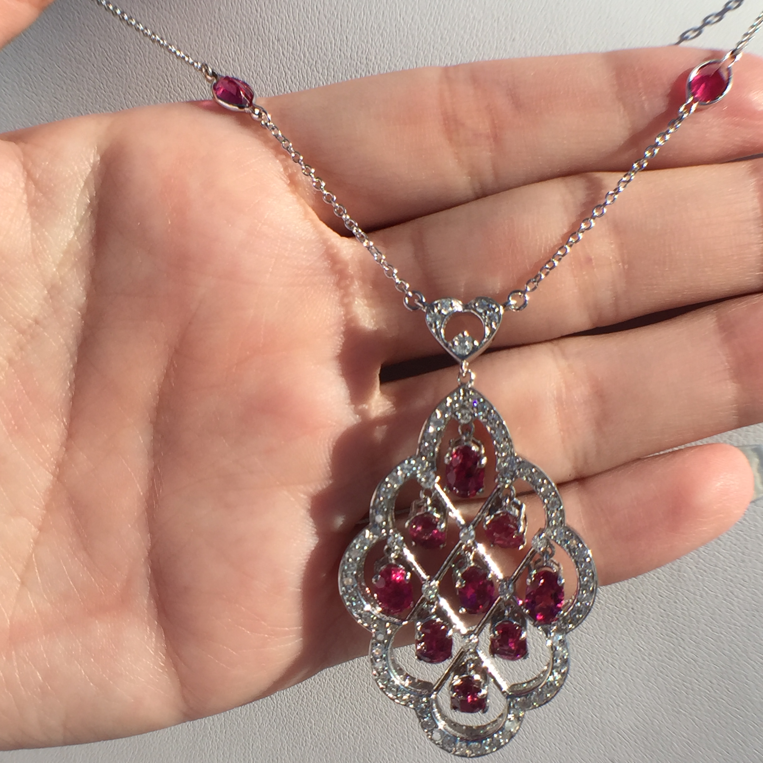 14k White Gold 5.41ct Rubellite & VS Diamonds Necklace - Image 10