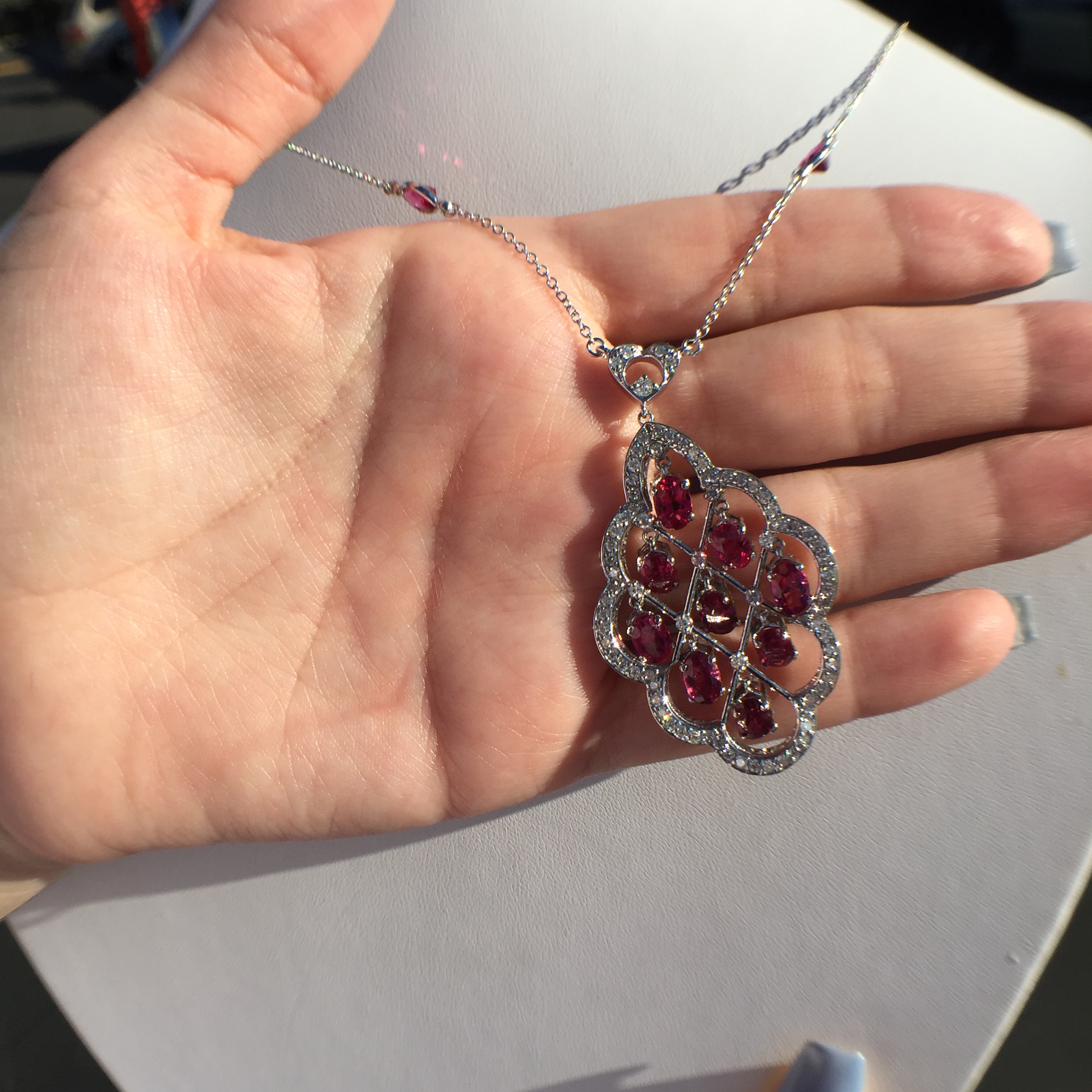 14k White Gold 5.41ct Rubellite & VS Diamonds Necklace - Image 9