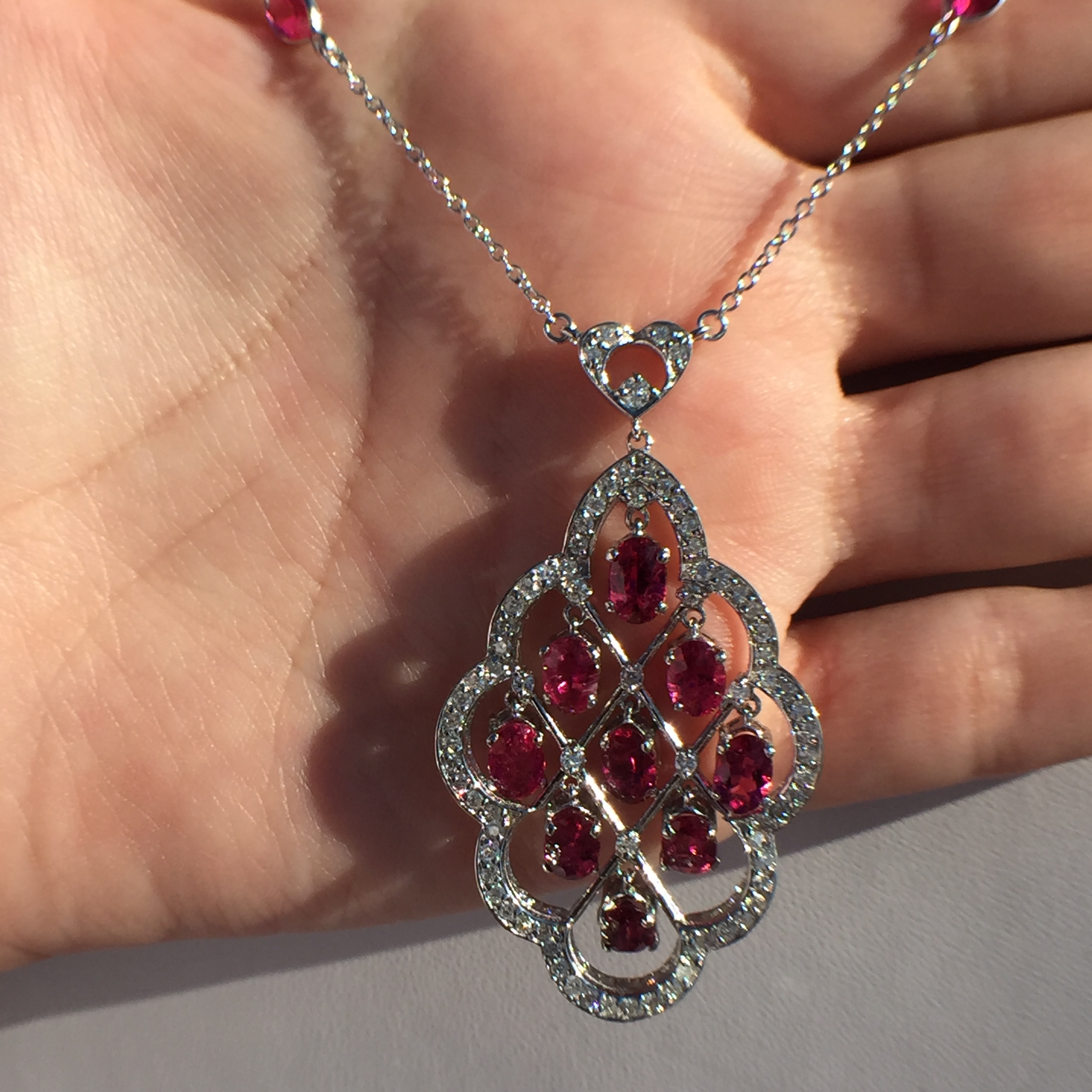 14k White Gold 5.41ct Rubellite & VS Diamonds Necklace - Image 8
