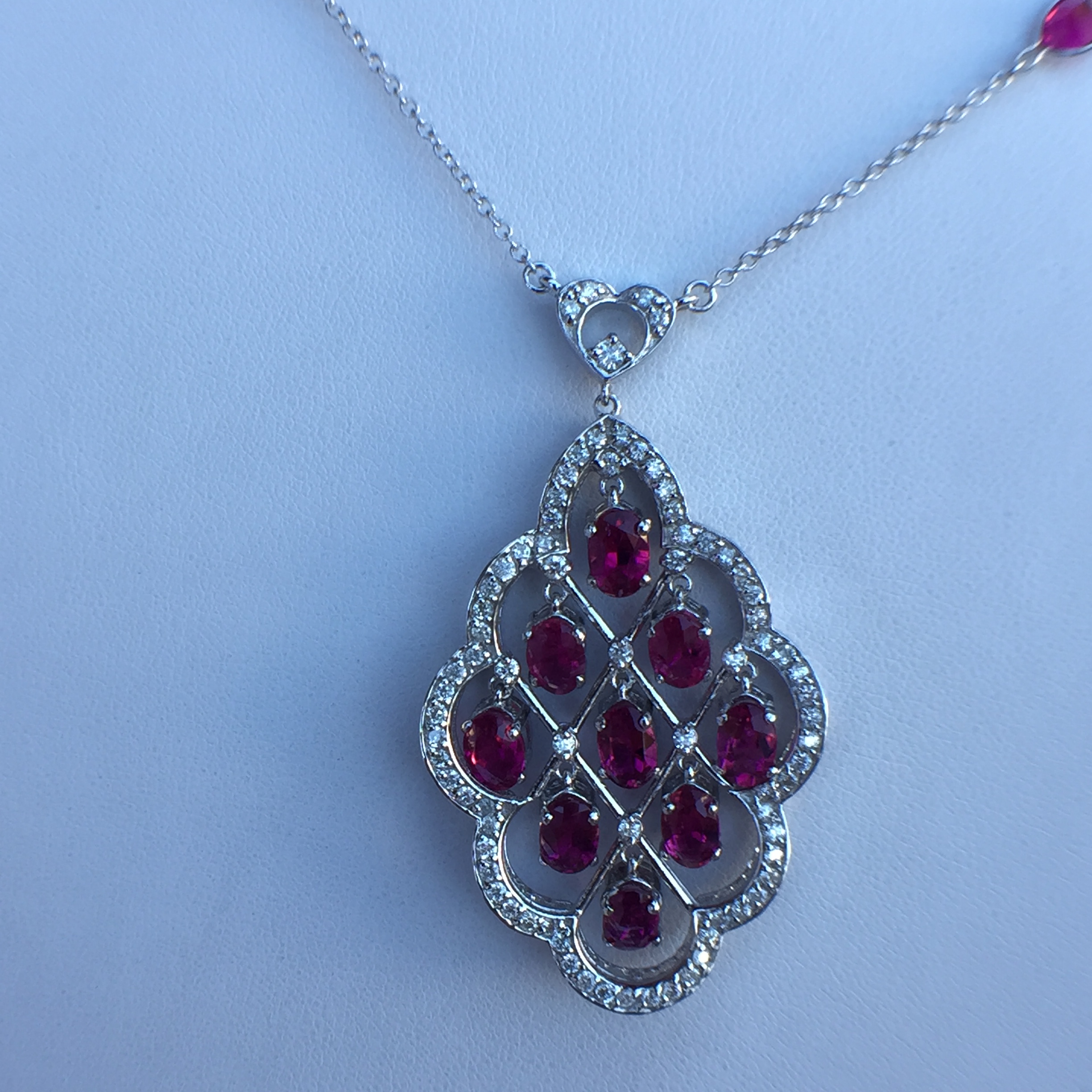 14k White Gold 5.41ct Rubellite & VS Diamonds Necklace - Image 7