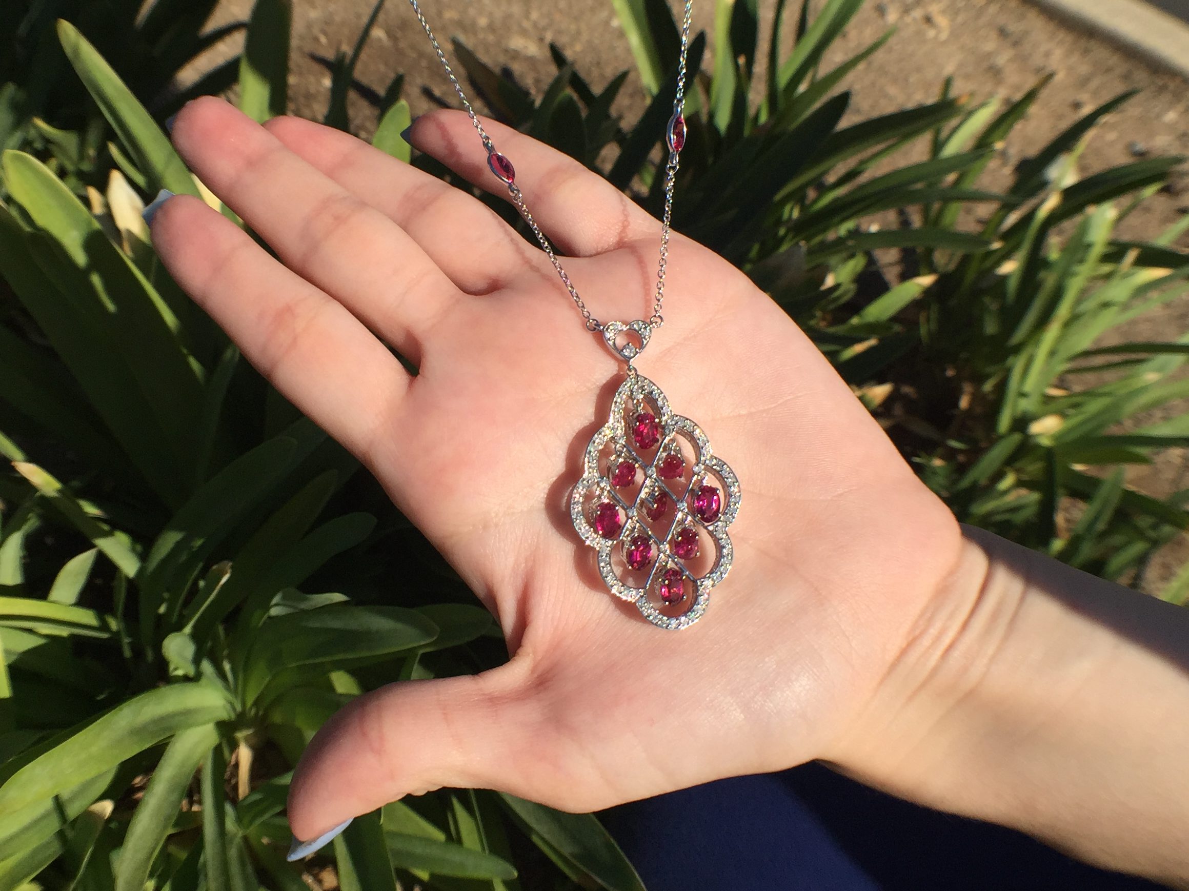 14k White Gold 5.41ct Rubellite & VS Diamonds Necklace - Image 6