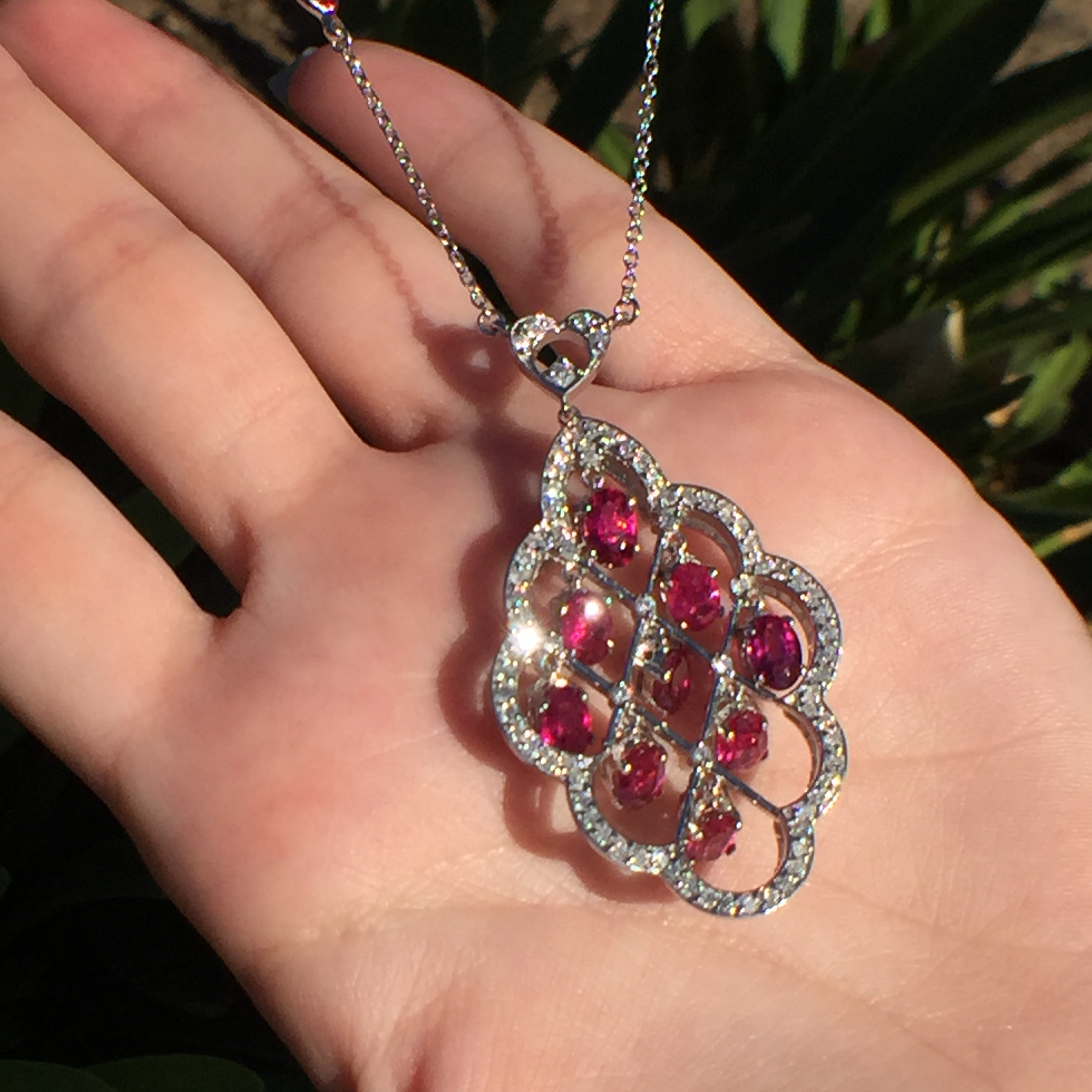 14k White Gold 5.41ct Rubellite & VS Diamonds Necklace - Image 5