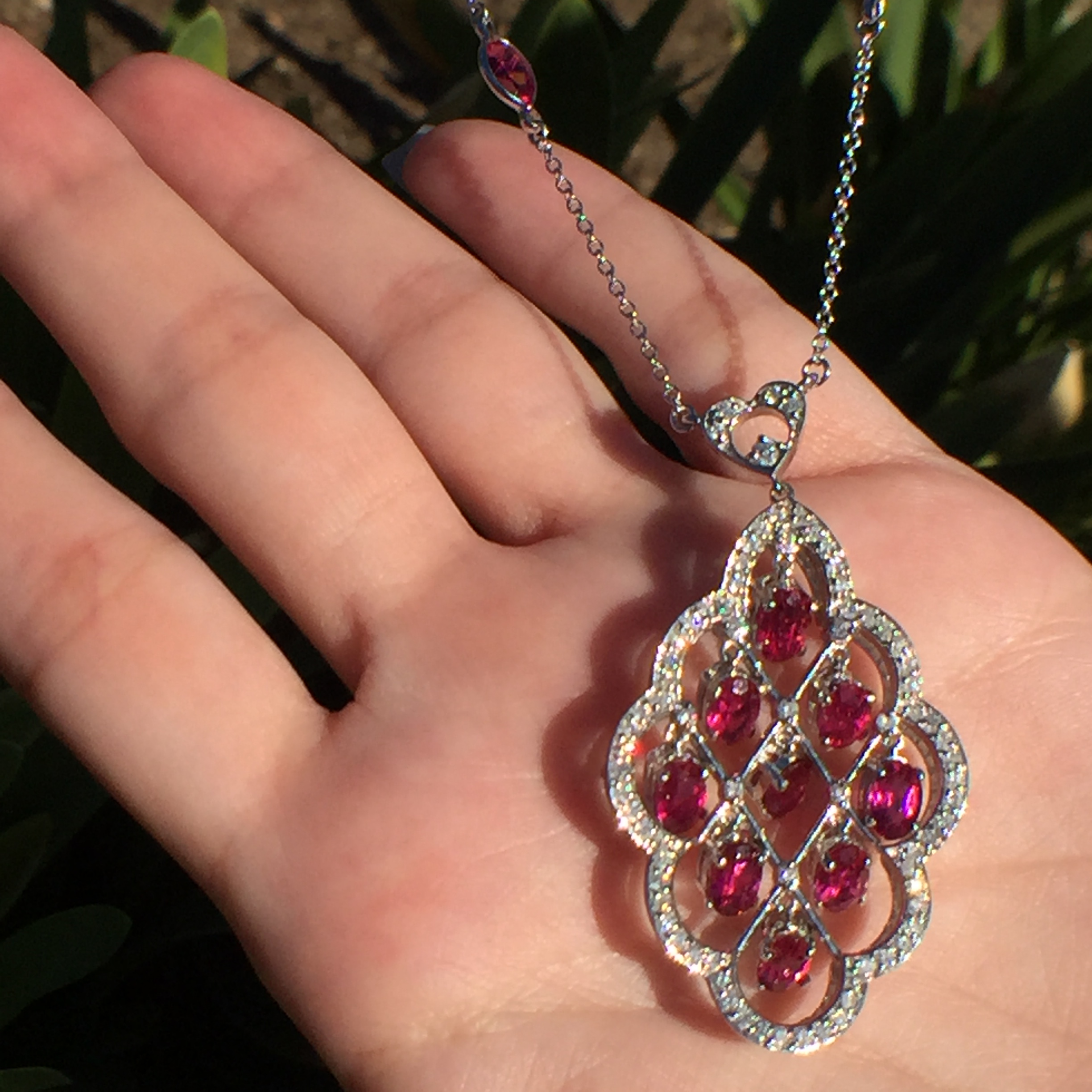 14k White Gold 5.41ct Rubellite & VS Diamonds Necklace - Image 4