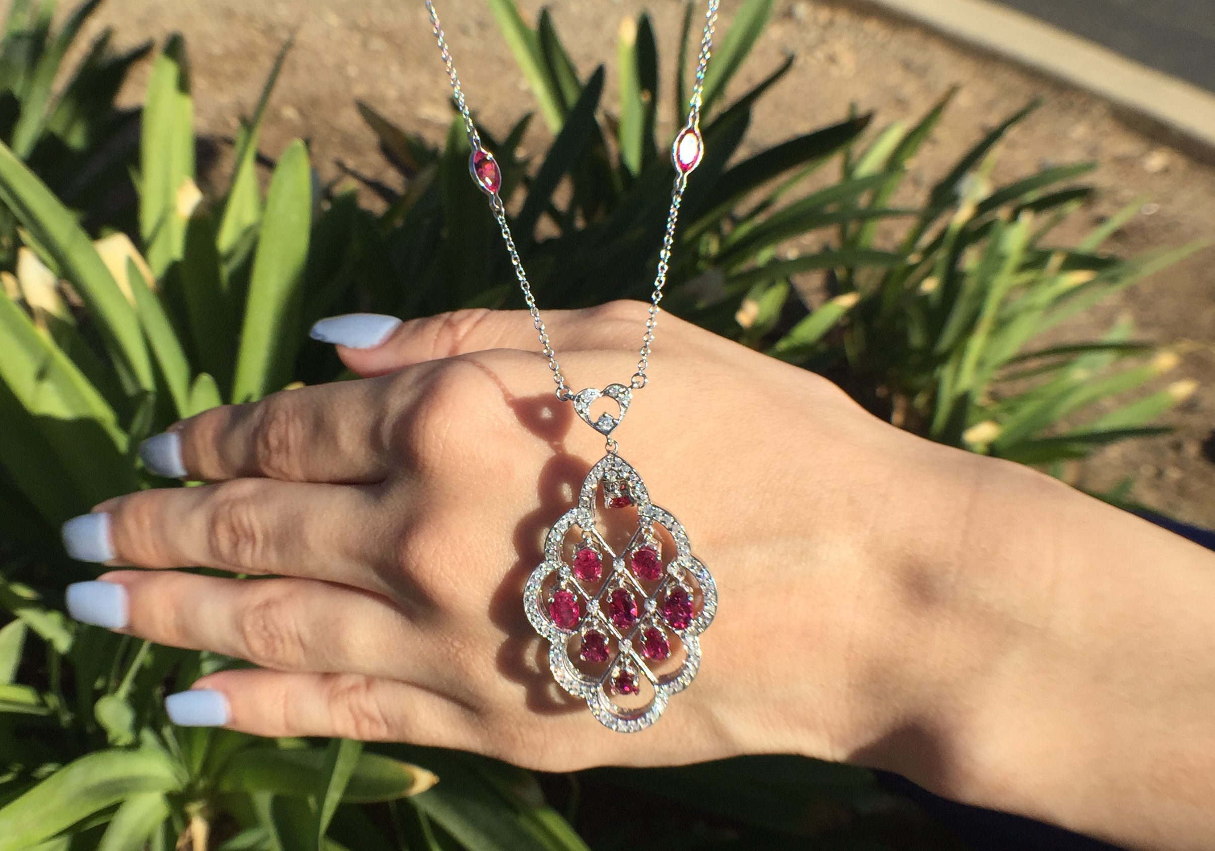 14k White Gold 5.41ct Rubellite & VS Diamonds Necklace - Image 3