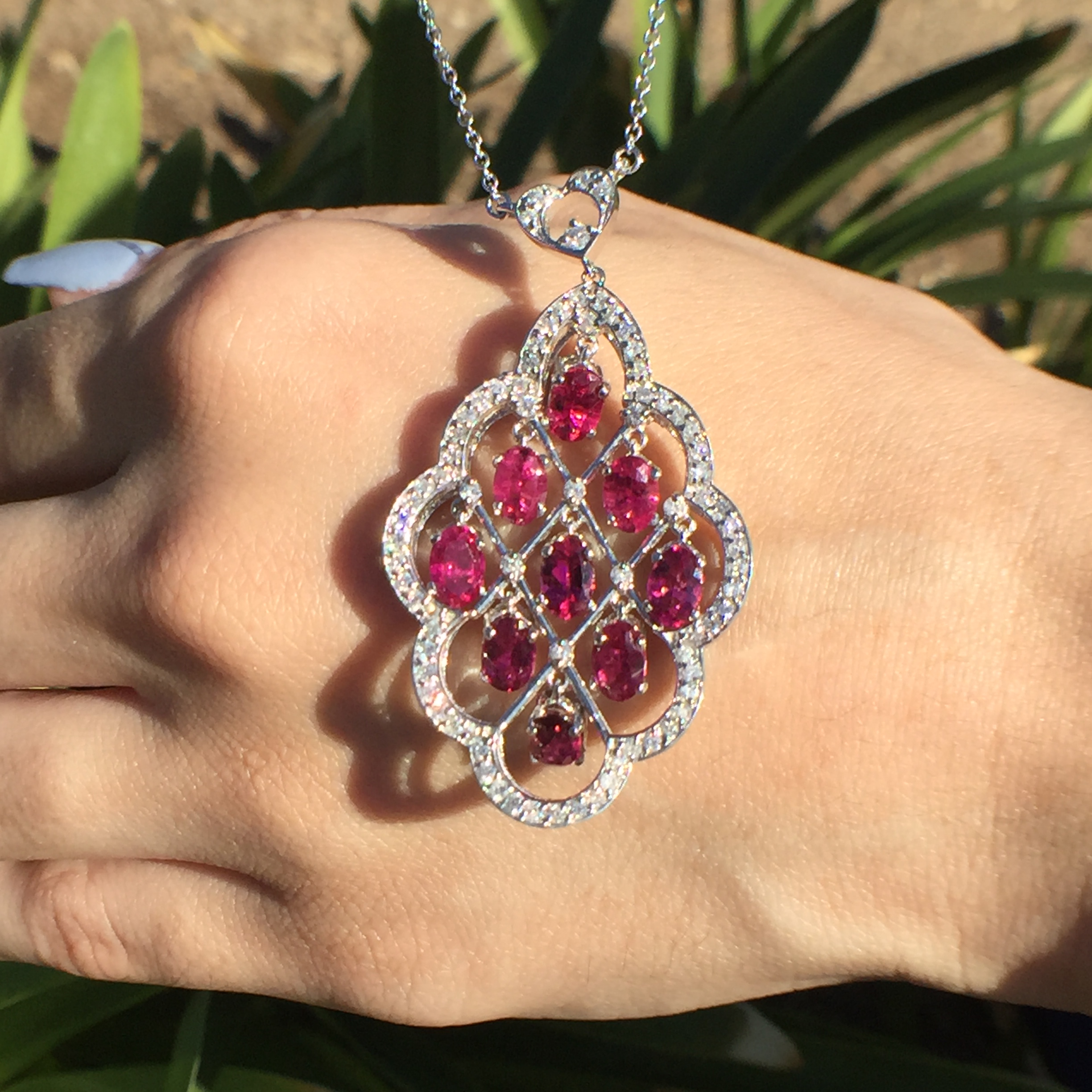 14k White Gold 5.41ct Rubellite & VS Diamonds Necklace - Image 2