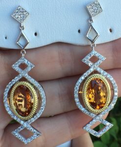 18k White & Yellow Gold 12.79ct Imperial Topaz & VS Diamonds Earrings