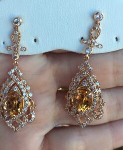 14k Rose Gold 5.32ct Imperial Topaz & VS Diamonds Earrings