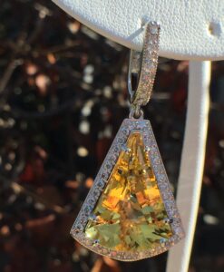 18k White Gold 18.99ct Yellow Beryl & VS Diamonds Earrings