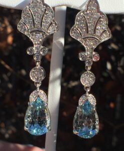 14k White Gold 8.33ct Aquamarine & Diamonds Earrings