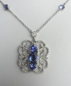 14k White Gold 6.33ct Tanzanite & Diamonds Necklace