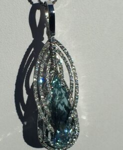 14k White Gold 12.49ct Aquamarine & Diamonds Pendant