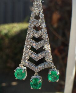 14k White Gold 3.18ct Emerald & Diamonds Earrings